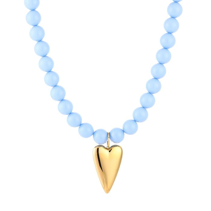 Kralen ketting hart blauw