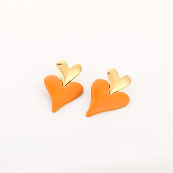 LOVE oorbellen met hart oranje
