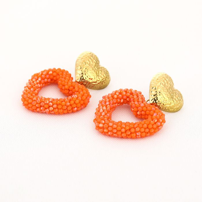 Kralen oorbellen hart oranje
