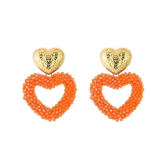 Kralen oorbellen hart oranje